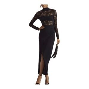 Anthropologie BHLDN Saige Black Lace Jersey Long Sleeve Maxi Dress Size Large